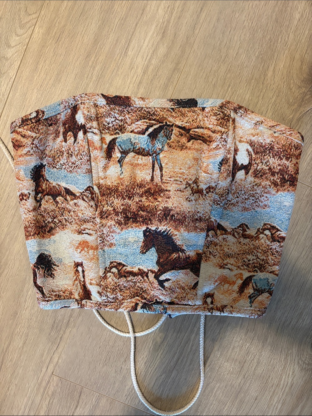 Horse Tapestry tube corset top in Brown and Blue